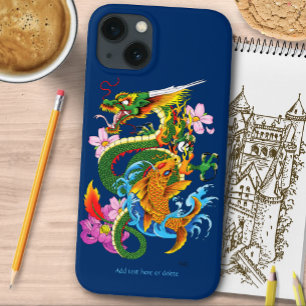 Japanese Dragon Koi Lotus Mythical Asian Blue iPhone 13 Case