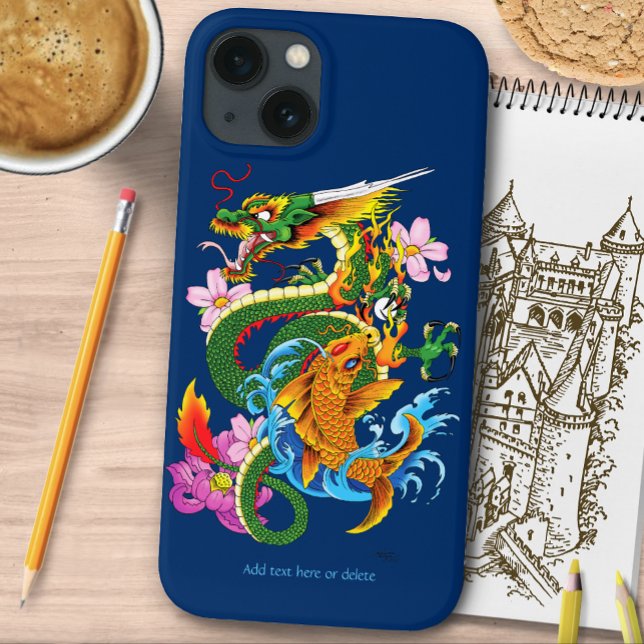 Japanese Dragon Koi Lotus Mythical Asian Blue Case-Mate iPhone Case (Creator Uploaded)