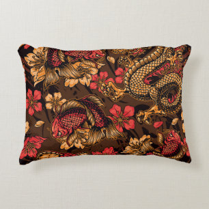 Japanese dragon koi pattern. accent pillow
