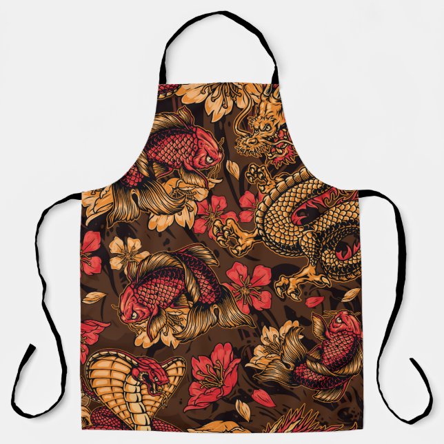 Japanese dragon koi pattern. apron (Front)