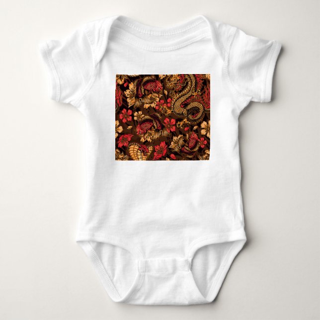 Japanese dragon koi pattern. baby bodysuit (Front)