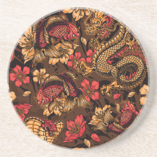 Japanese dragon koi pattern. coaster