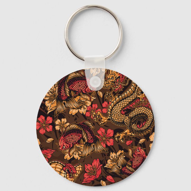 Japanese dragon koi pattern. keychain (Front)