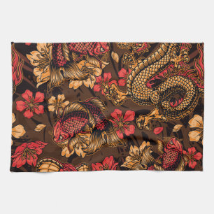 Japanese dragon koi pattern. kitchen towel