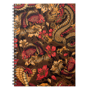 Japanese dragon koi pattern. notebook