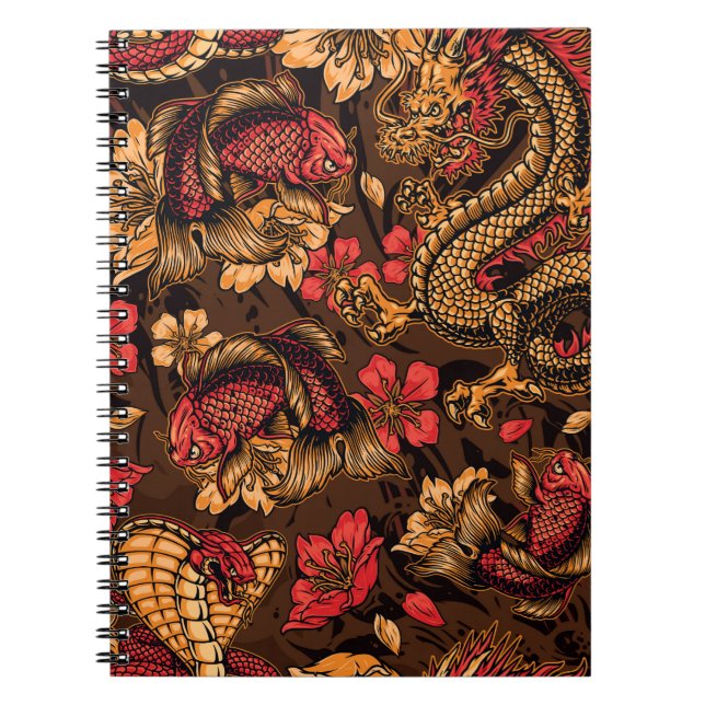 Japanese dragon koi pattern. notebook (Front)