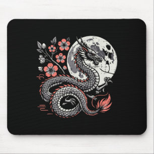 Japanese Dragon Sakura Moon Cherry Blossom Men Wom Mouse Pad