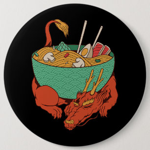 Japanese Dragon Sleeping With Ramen Bowl Ramen Noo 6 Inch Round Button