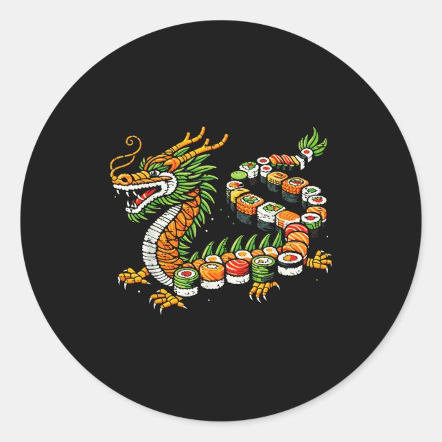 Japanese Dragon Sushi Funny Japanese Food Art Men  Classic Round Sticker (Front)