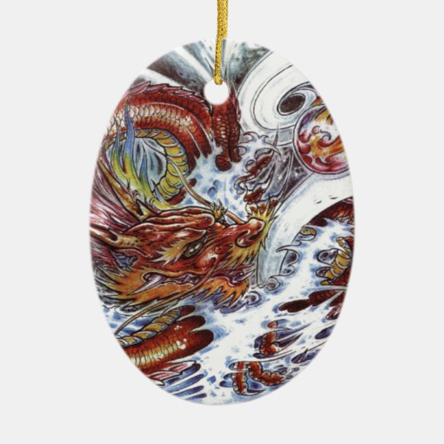 Japanese Dragon Tattoo Design Ceramic Ornament (Front)