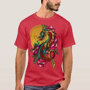 Japanese Dragon Tattoo Gold Sun Lotus T-Shirt