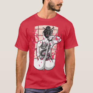 Japanese Dragon Tattooed Samurai Girl Cherry Bloss T-Shirt