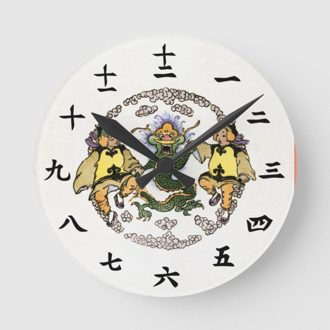Japanese dragon wall clock, fun in the sky round clock (Front)