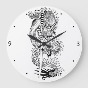 Japanese dragon with katana sword  large clock
