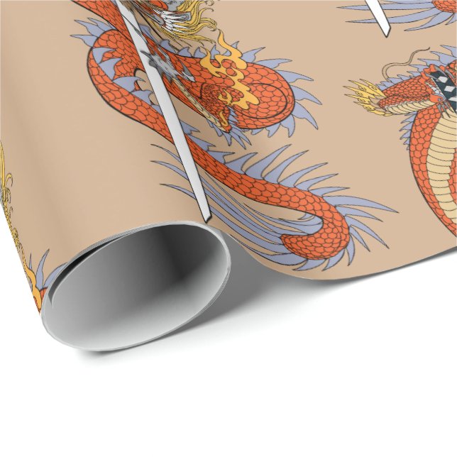 Japanese dragon with katana sword wrapping paper (Roll Corner)