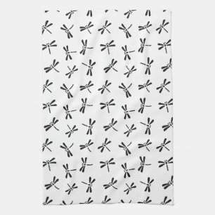 Japanese Dragonfly Pattern, Black and White Kitchen Towel