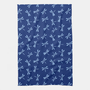 Japanese Dragonfly Pattern, Cobalt and Sky Blue Kitchen Towel