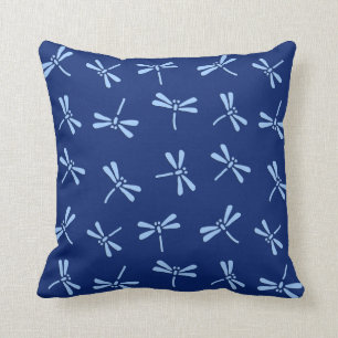 Japanese Dragonfly Pattern, Cobalt and Sky Blue Throw Pillow