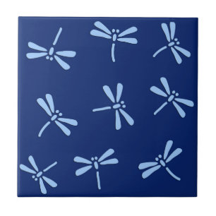 Japanese Dragonfly Pattern, Cobalt and Sky Blue Tile