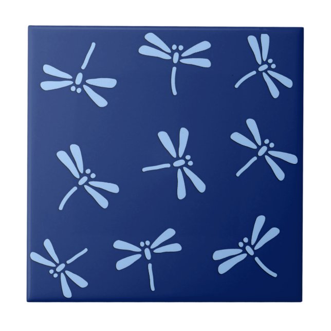 Japanese Dragonfly Pattern, Cobalt and Sky Blue Tile (Front)