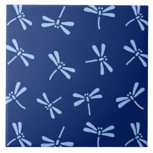 Japanese Dragonfly Pattern, Cobalt and Sky Blue Tile