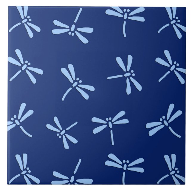 Japanese Dragonfly Pattern, Cobalt and Sky Blue Tile (Front)