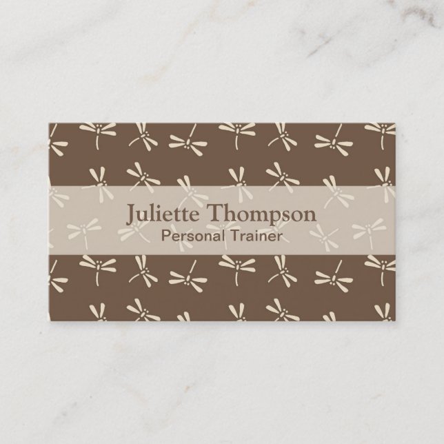 Japanese Dragonfly Pattern, Cream and Taupe Tan Business Card (Front)