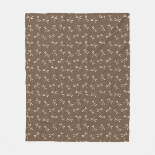 Japanese Dragonfly Pattern, Cream and Taupe Tan Fleece Blanket