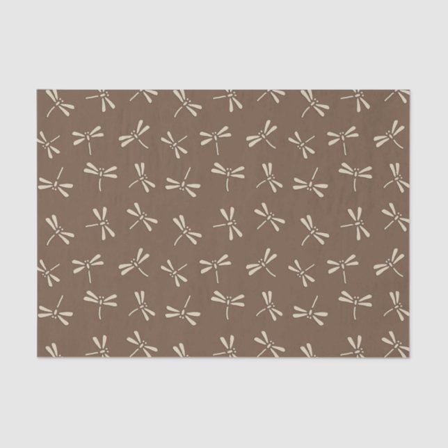 Japanese Dragonfly Pattern, Cream and Taupe Tan Tissue Paper (Front)