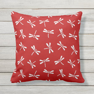 Japanese Dragonfly Pattern, Deep Red and White Throw Pillow