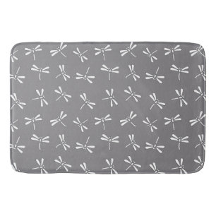 Japanese Dragonfly Pattern, Grey / Grey and White Bath Mat