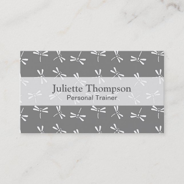 Japanese Dragonfly Pattern, Grey / Grey and White Business Card (Front)