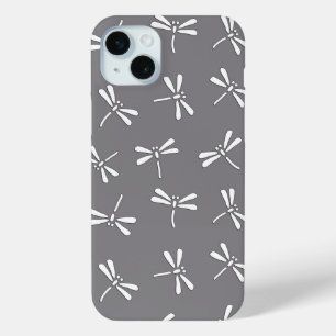 Japanese Dragonfly Pattern, Grey / Grey and White iPhone 15 Mini Case