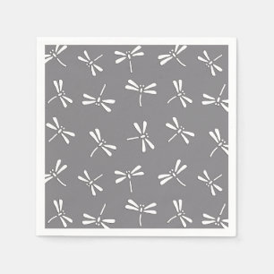 Japanese Dragonfly Pattern, Grey / Grey and White Napkin