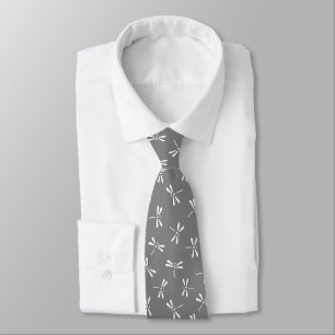 Japanese Dragonfly Pattern, Grey / Grey and White Tie
