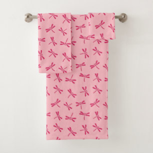Japanese Dragonfly Pattern, Light Coral Pink Bath Towel Set
