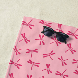 Japanese Dragonfly Pattern, Light Coral Pink Beach Towel