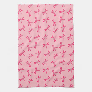 Japanese Dragonfly Pattern, Light Coral Pink Kitchen Towel