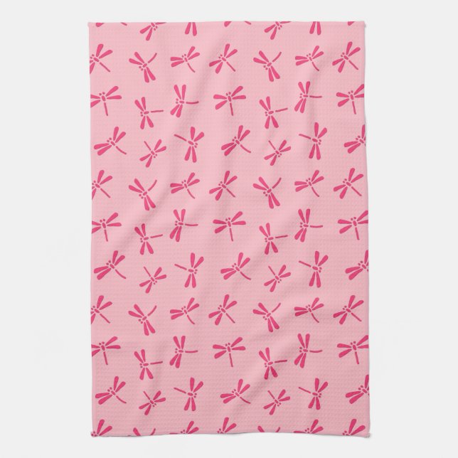 Japanese Dragonfly Pattern, Light Coral Pink Kitchen Towel (Vertical)