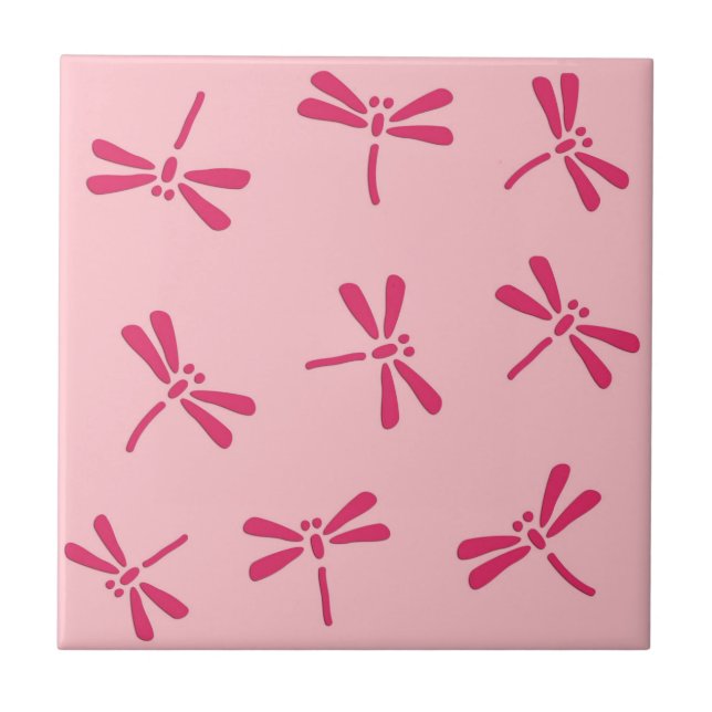 Japanese Dragonfly Pattern, Light Coral Pink Tile (Front)
