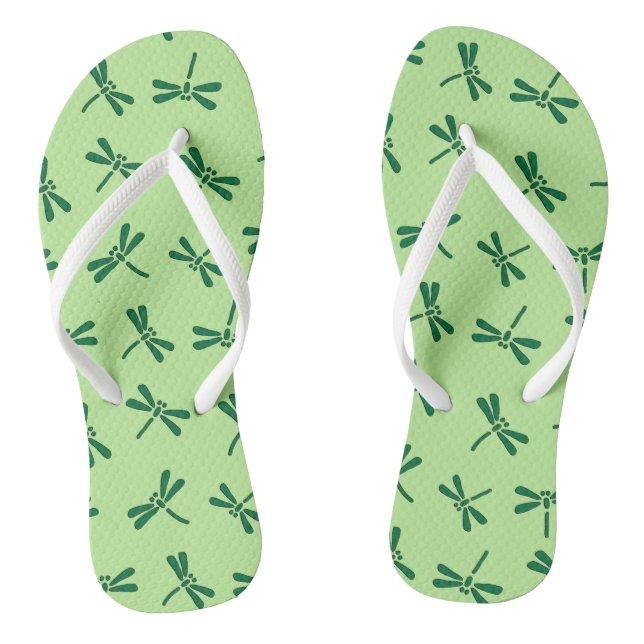 Japanese Dragonfly Pattern, Light Jade Green Flip Flops (Footbed)