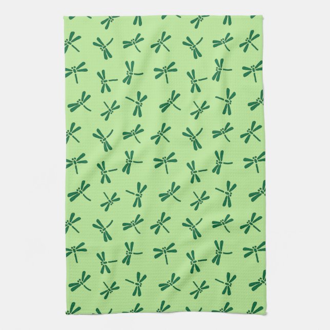 Japanese Dragonfly Pattern, Light Jade Green Kitchen Towel (Vertical)