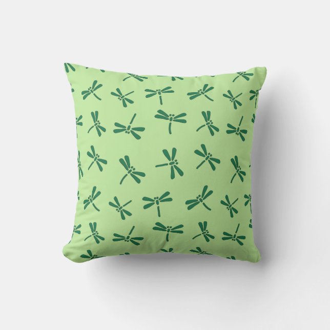 Japanese Dragonfly Pattern, Light Jade Green Throw Pillow (Front)