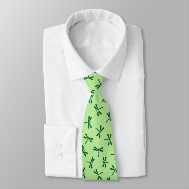 Japanese Dragonfly Pattern, Light Jade Green Tie (Tied)