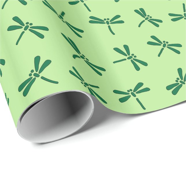 Japanese Dragonfly Pattern, Light Jade Green Wrapping Paper (Roll Corner)
