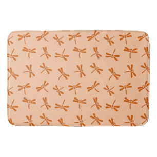 Japanese Dragonfly Pattern, Mandarin Orange  Bath Mat