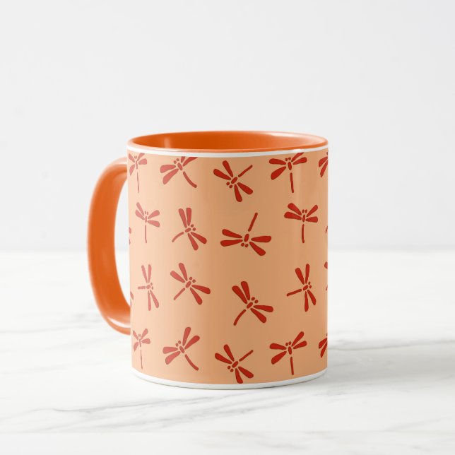 Japanese Dragonfly Pattern, Mandarin Orange Mug (Front Left)