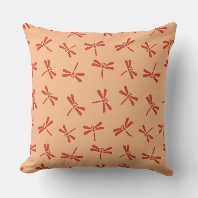 Japanese Dragonfly Pattern, Mandarin Orange Throw Pillow (Front)