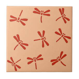 Japanese Dragonfly Pattern, Mandarin Orange Tile