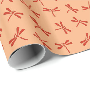 Japanese Dragonfly Pattern, Mandarin Orange Wrapping Paper